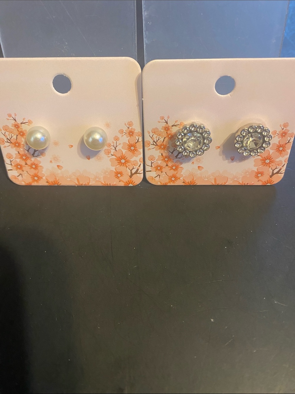Fashion Jewelry White Pearl and Silver Crystal Stud Earring Set